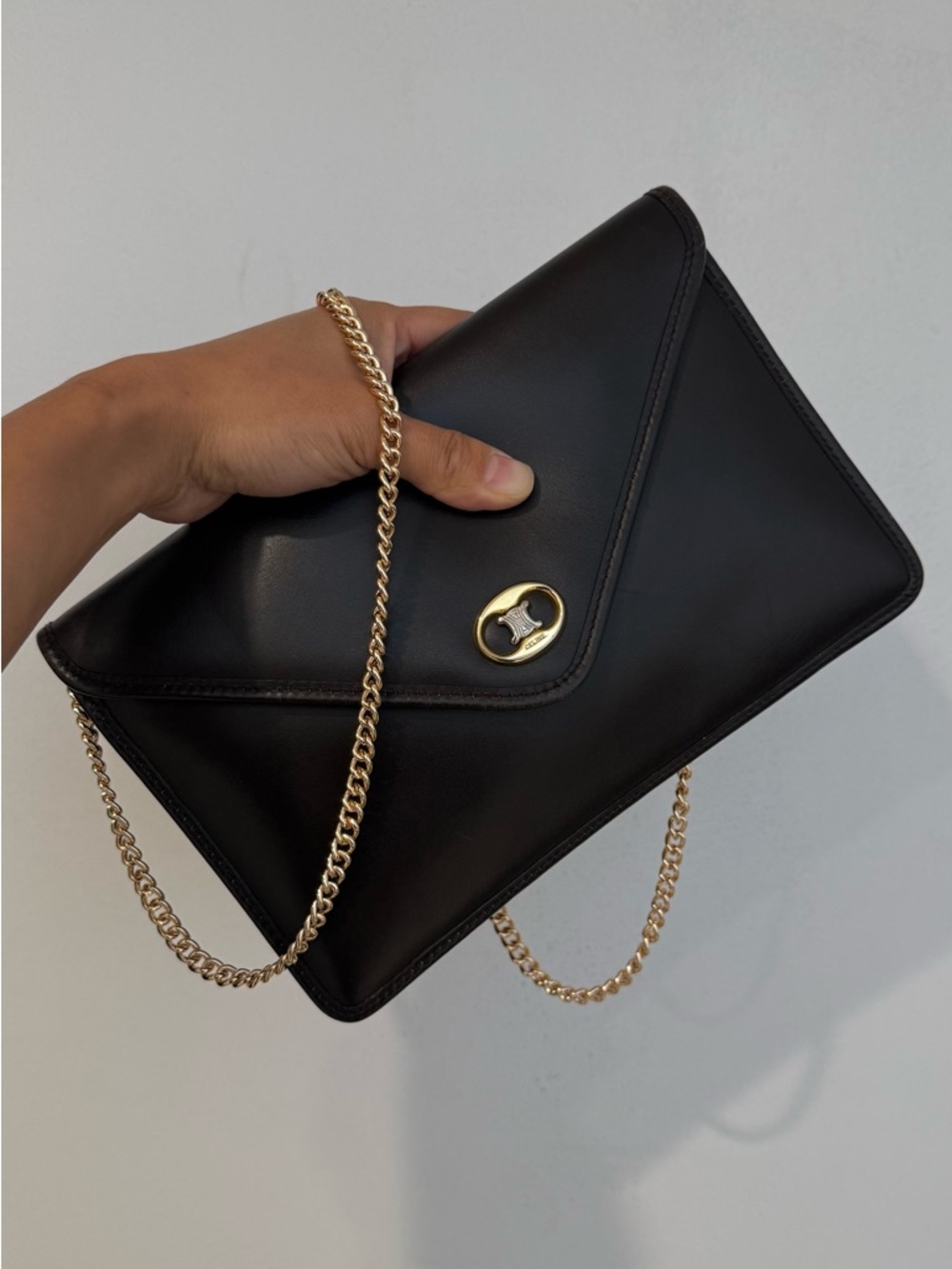 Auth Vintage 1990s Celine Triomphe Envelope Dark Brown Leather Clutch Bag - Picture 11 of 14